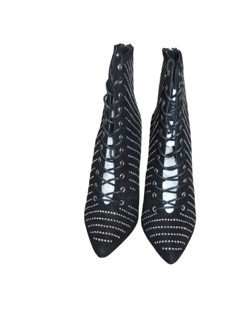 NWOT Shoe Dazzle Cordelia Bedazzled Lace Up Heeled Boots Women's Size 10 Glam - Picture 3 of 9